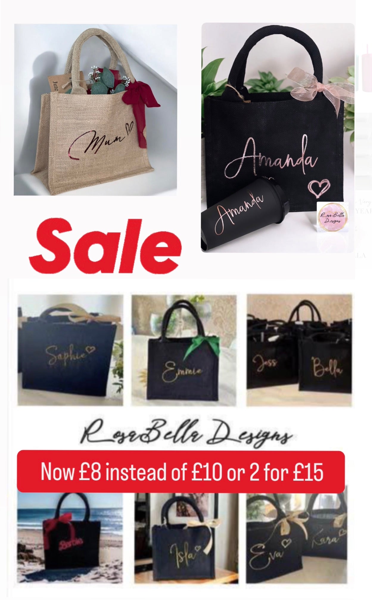 ** SALE** Jute Bag, Personalised, Gift, For Her, Bridal, Bridal Party, Bridesmaids, Birthday, hen party, girls, barbie, tote bag, mini bag, party bag