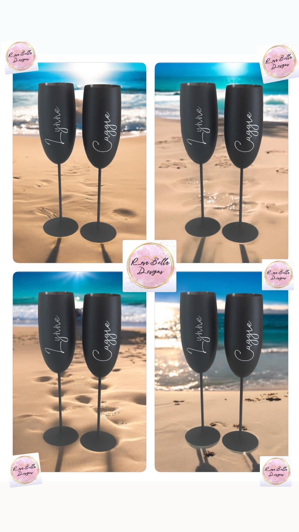 Personalised Stainless Steel Flutes, Gin, Wine Glasses, Black Matte, Rose Gold, Silver, Gold, Champagne Flute, Bridal gift, Bridesmaids, Groom, Prom, Birthdays, Anniversary, Gift Set