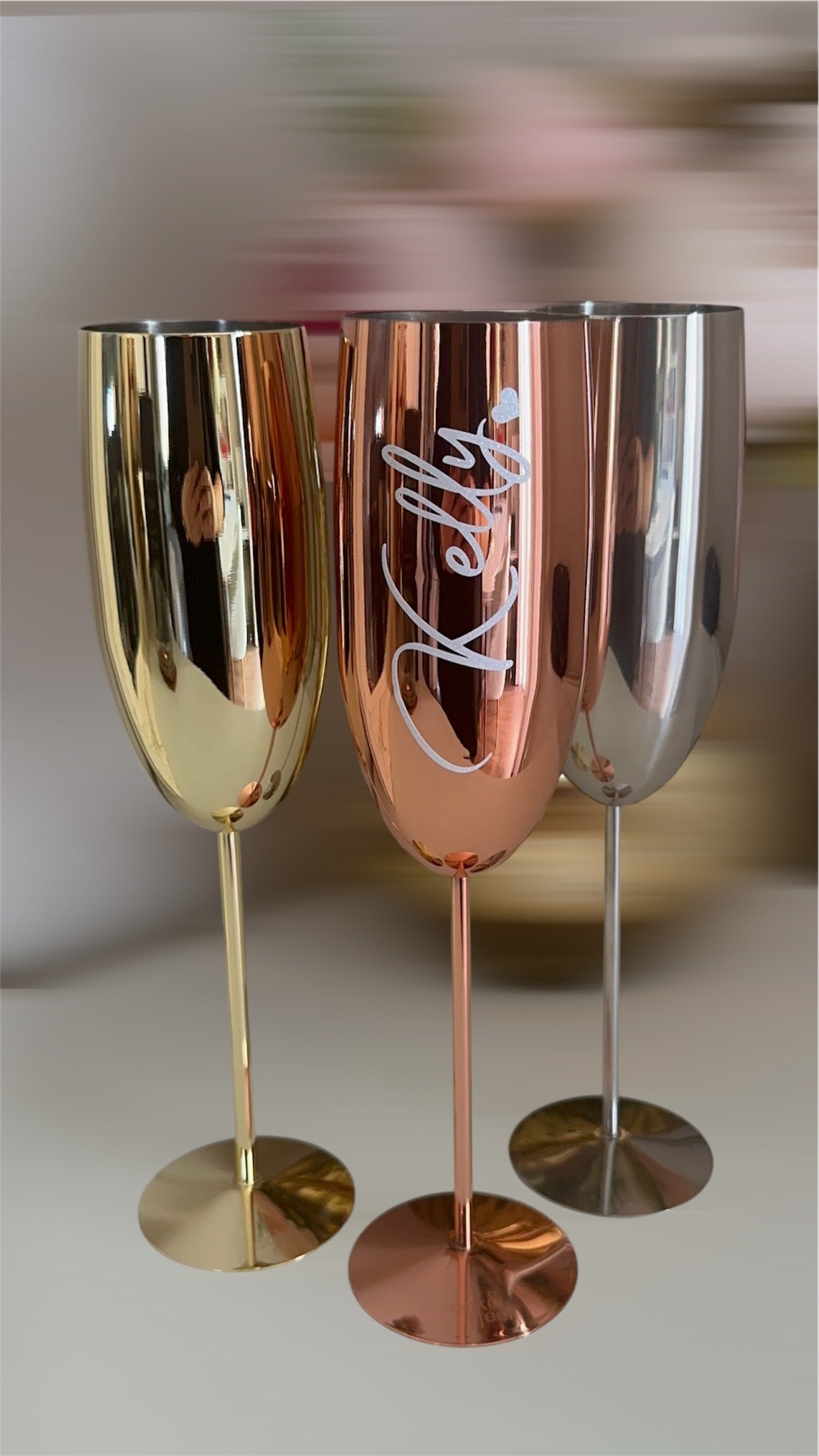 Personalised Stainless Steel Flutes, Gin, Wine Glasses, Black Matte, Rose Gold, Silver, Gold, Champagne Flute, Bridal gift, Bridesmaids, Groom, Prom, Birthdays, Anniversary, Gift Set