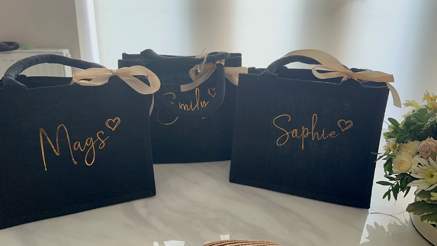 Jute Bag, Personalised, Gift, For Her, Bridal, Bridal Party, Bridesmaids, Birthday, hen party, girls, barbie, tote bag, mini bag, party bag